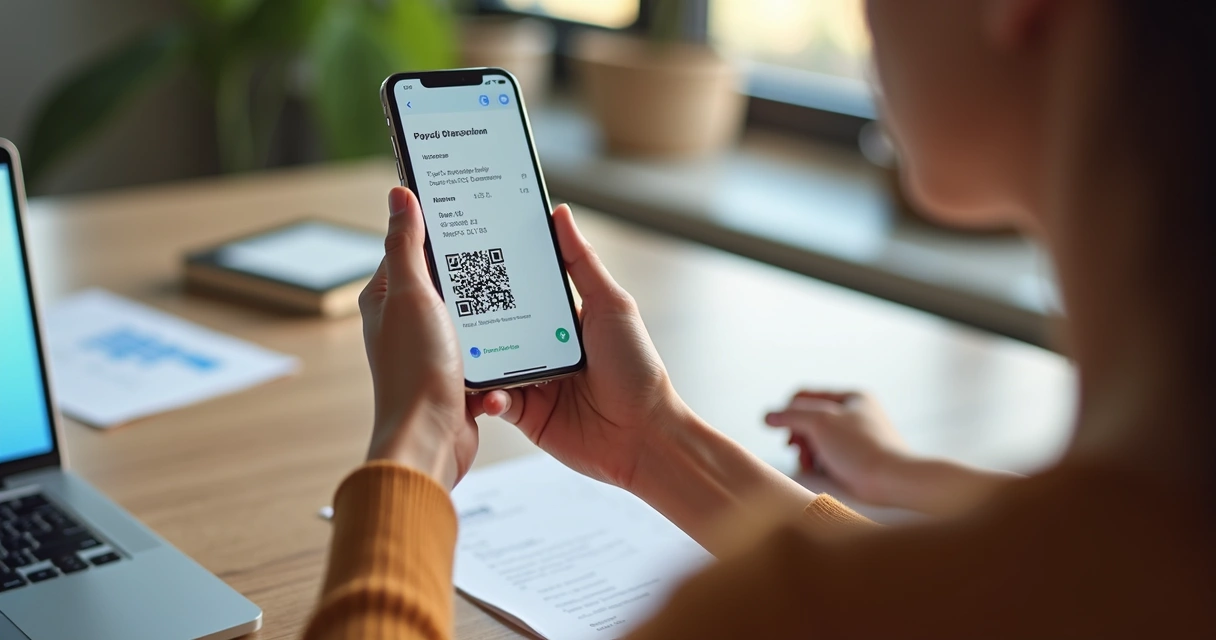 Pessoa verificando comprovante de pagamento Pix em smartphone com detalhes visíveis na tela